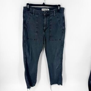 AMO Denim Utility Cargo Pants Faded Black Raw Hem Size‎ 27 Made in USA